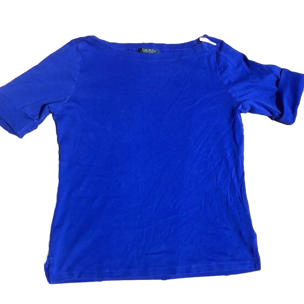 Lauren Ralph Lauren Boat Neck Blue Half Sleeve Top